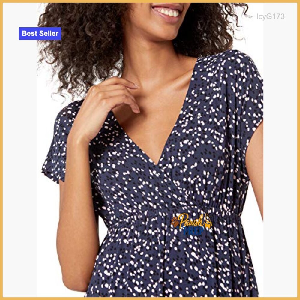 V-Neck Short Sleeve Waisted Maxi Dress Fit & Flare Rayon Stretch Jersey - Picture 4 of 7